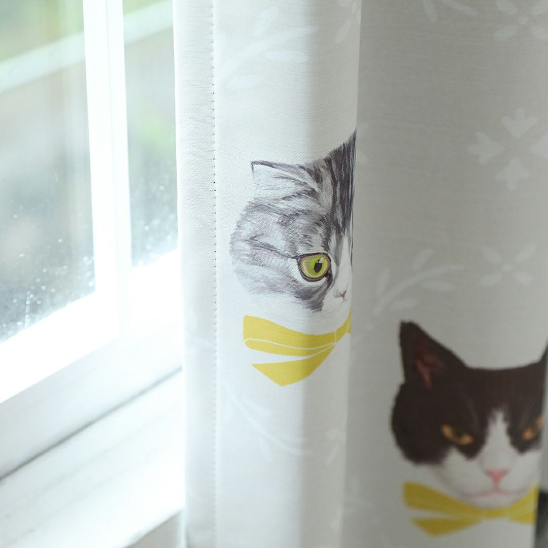 オメカシネコ】 遮光2級 洗濯可 猫柄 ドレープカーテン | おしゃれな