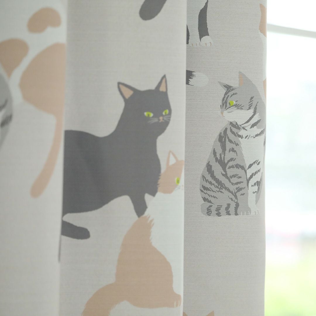 ネコノアツマリ】 選べる2色 遮光2級 洗濯可 猫柄 ドレープカーテン