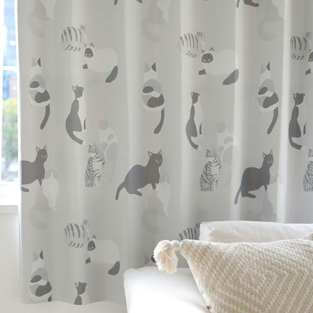 ネコノアツマリ】 選べる2色 遮光2級 洗濯可 猫柄 ドレープカーテン