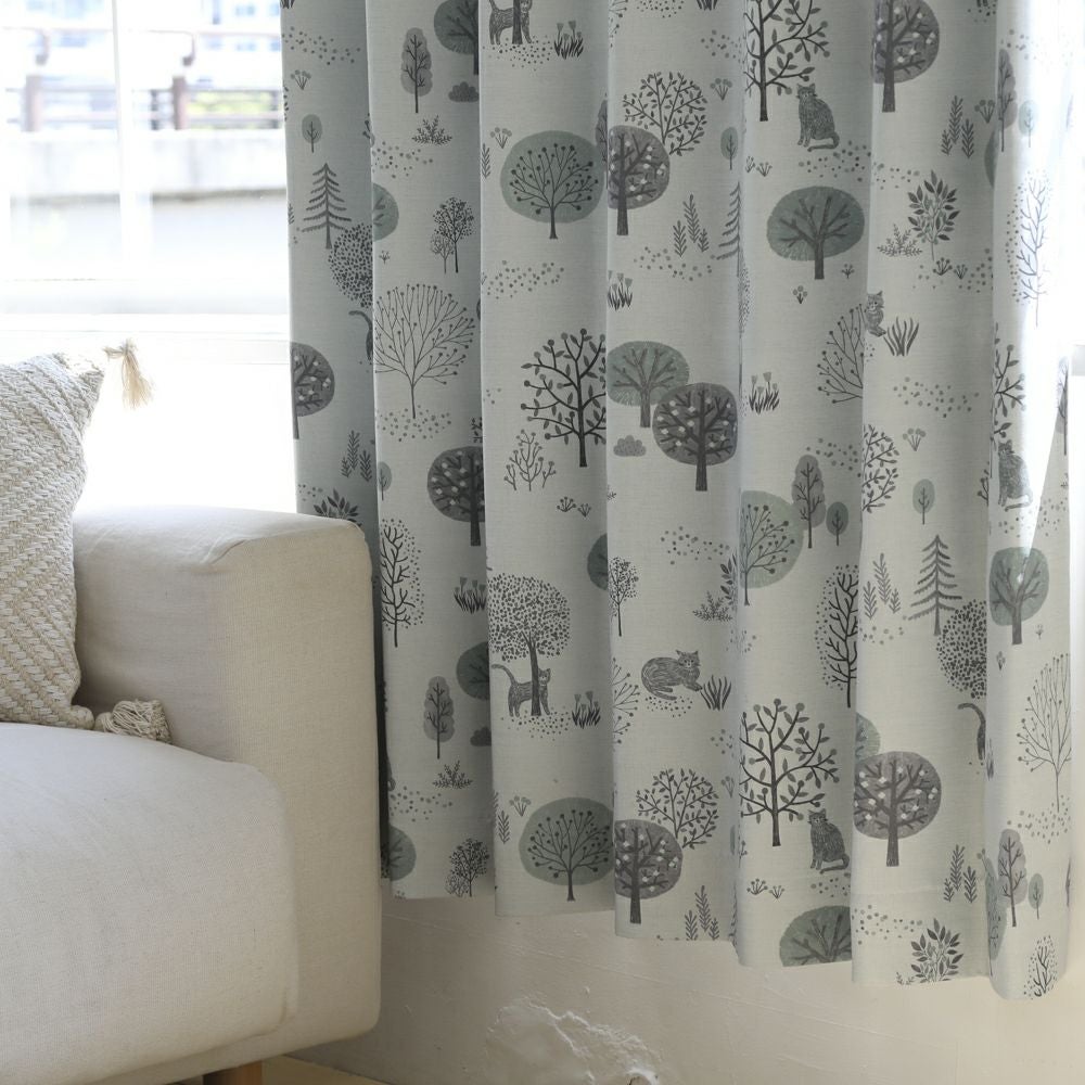 ネコトモリト】【pretty style】 遮光2級 洗濯可 猫柄 植物柄 ドレープ