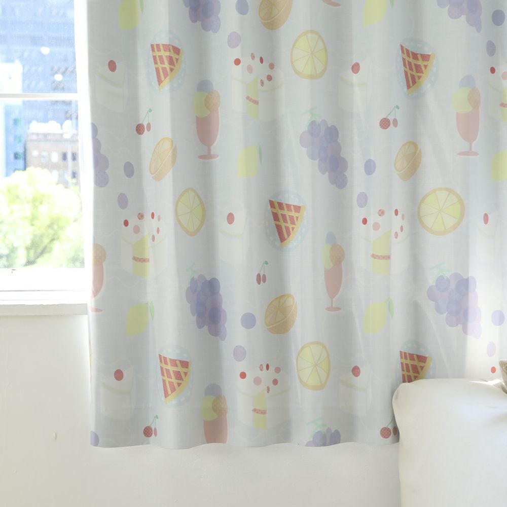 ポップフルーツ】遮光2級 洗濯可 フルーツ柄 ドレープカーテン