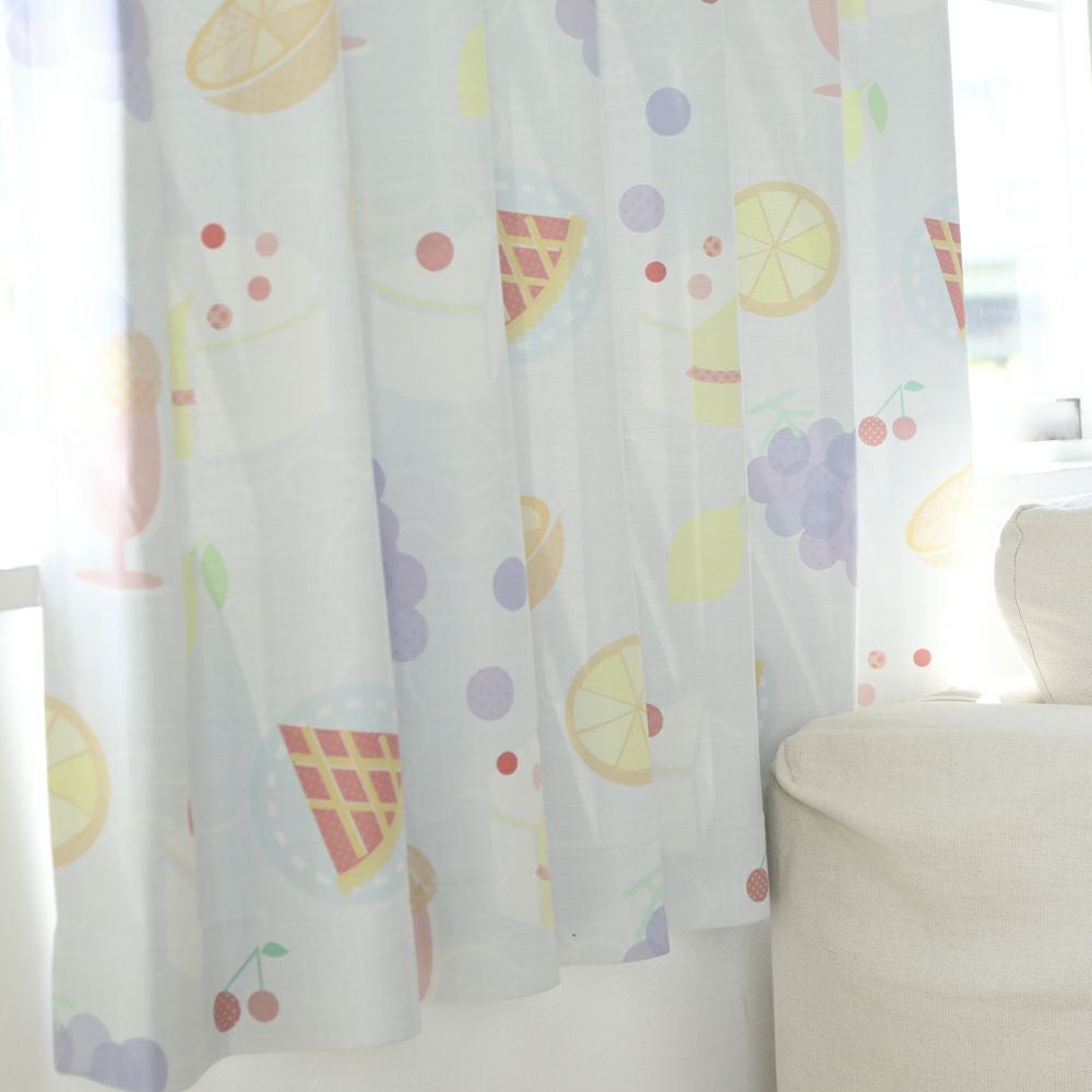ポップフルーツ】遮光2級 洗濯可 フルーツ柄 ドレープカーテン