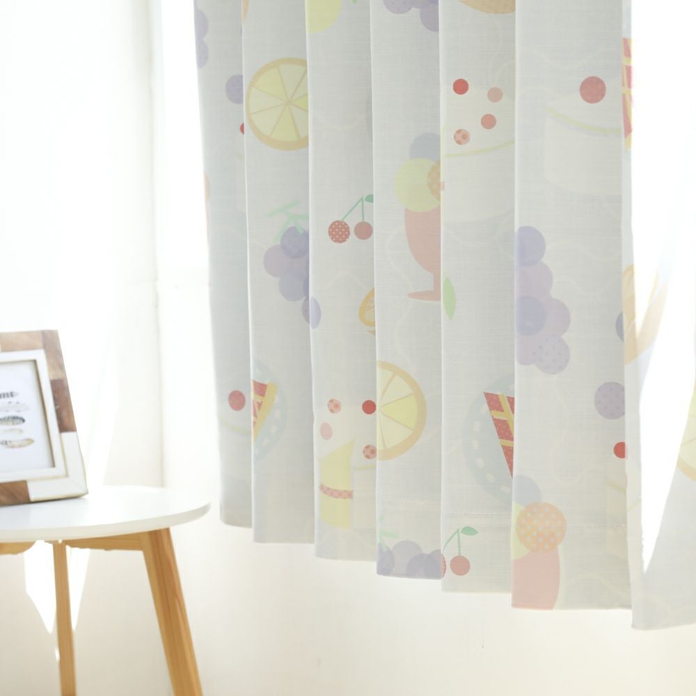 ポップフルーツ】遮光2級 洗濯可 フルーツ柄 ドレープカーテン