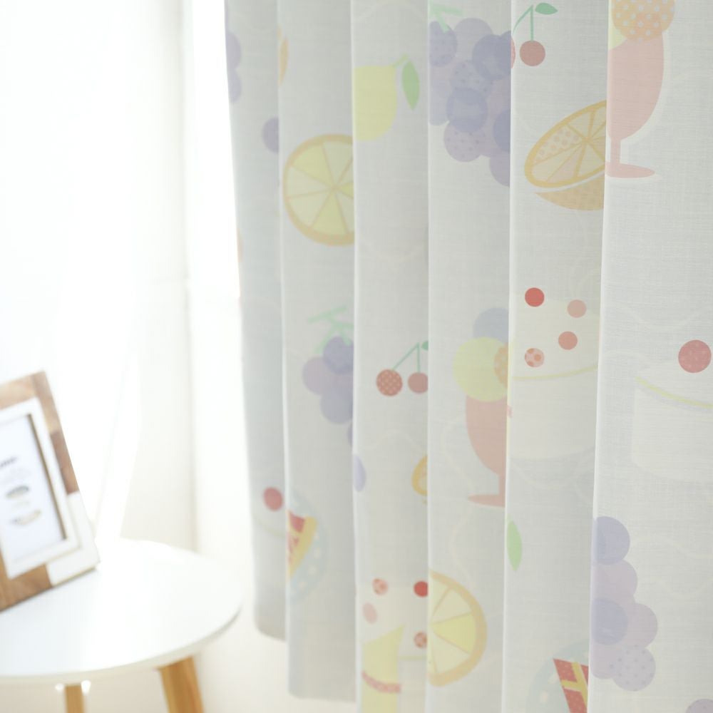 ポップフルーツ】遮光2級 洗濯可 フルーツ柄 ドレープカーテン